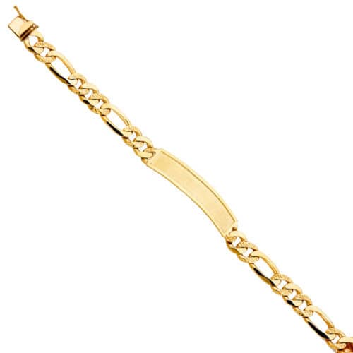 14K Yellow Gold Nugget Figaro Link ID Bracelet - 8.5"