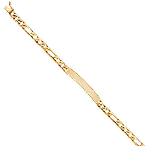 14K Yellow Gold Nugget Figaro Link ID Bracelet - 8"