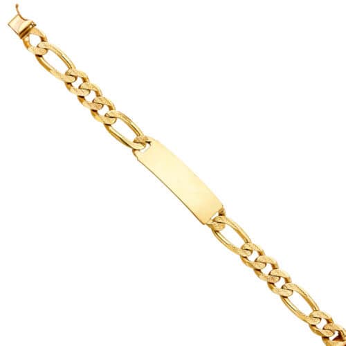 14K Yellow Gold diamond cut Figaro Link ID Bracelet - 8.5"