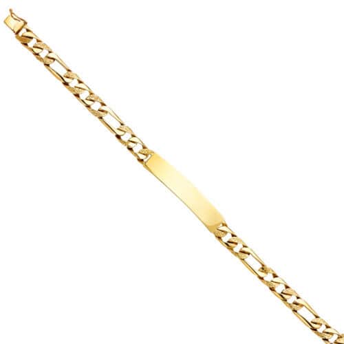 14K Yellow Gold Nugget Figaro Link ID Bracelet - 8"