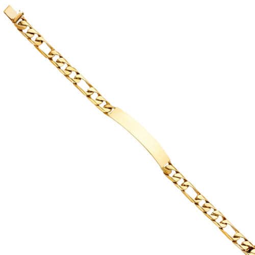 14K Yellow Gold Figaro Link ID Bracelet - 8"