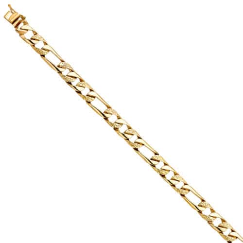 14K Yellow Gold Nugget Figaro Link Bracelet - 8"