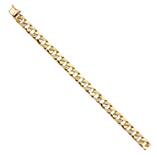 14K Yellow Gold Nugget Cuban Link Bracelet - 8.5"