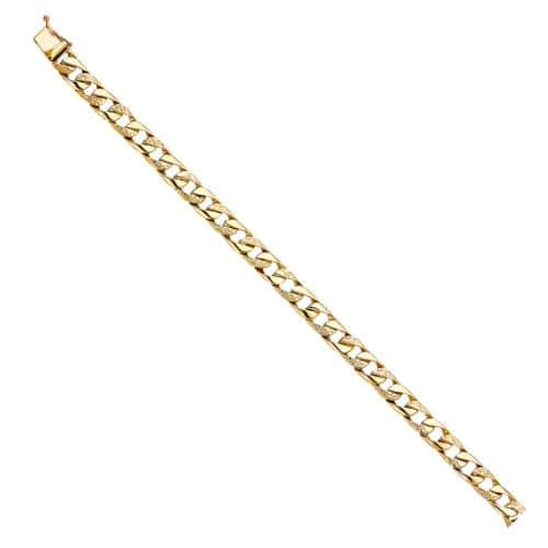 14K Yellow Gold Nugget Cuban Link Bracelet - 8"
