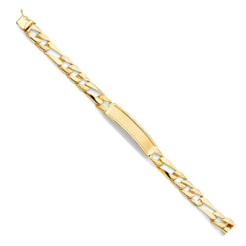 14K Yellow Gold Stamp Nugget Figaro Link ID Bracelet - 8"