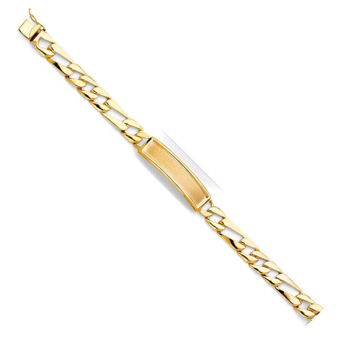 14K Yellow Gold Stamp Figaro Link ID Bracelet - 8"