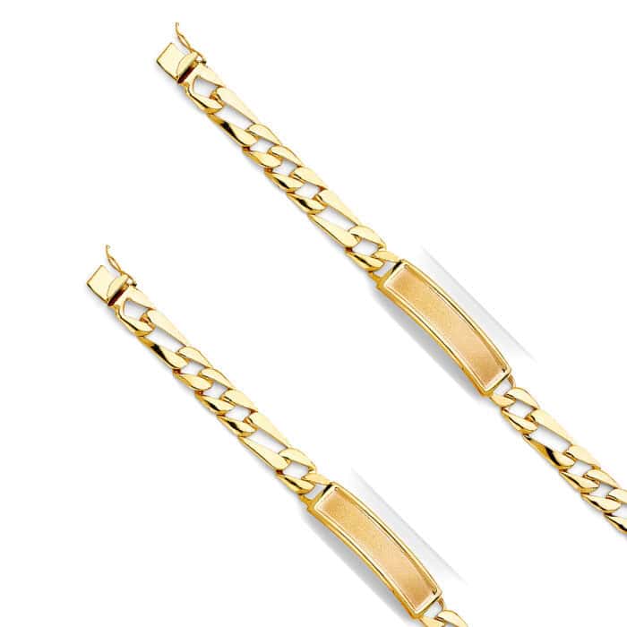 14K Yellow Gold Stamp Figaro Link ID Bracelet - 8" - Image 2