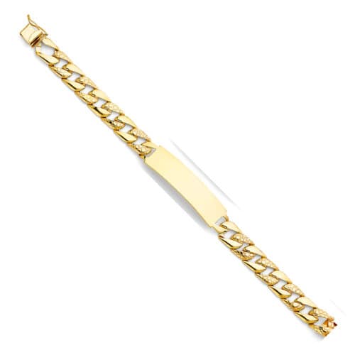 14K Yellow Gold Stamp Nugget Cuban Link ID Bracelet - 8"