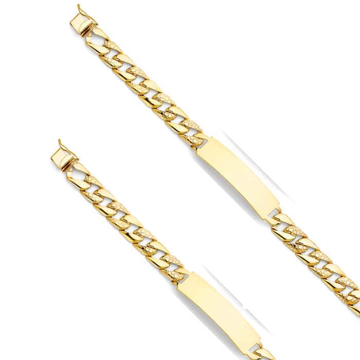 14K Yellow Gold Stamp Nugget Cuban Link ID Bracelet - 8" - Image 2