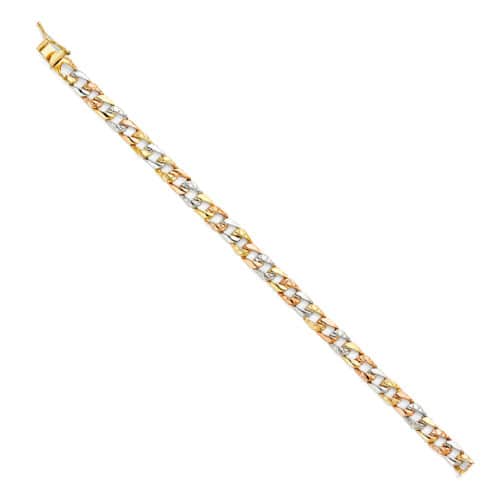 14K Tri Color Gold Stamp Nugget Cuban Link Bracelet - 7"