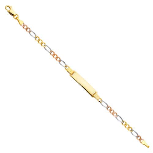 14K Tri Color Gold Figaro 3+1 Baby ID Bracelet - 6"