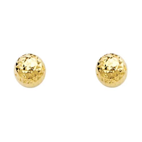 14K Yellow Gold Full Diamond Cut Ball Post Earrings