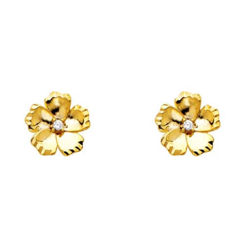 14K Yellow Gold Cubic Zirconia Flower Post Earrings
