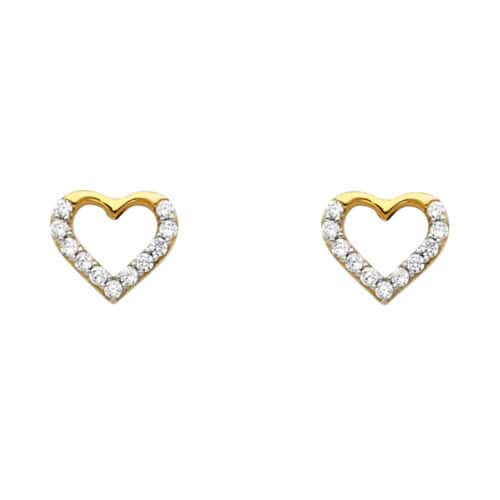 14K Yellow Gold Cubic Zirconia Heart Post Earrings