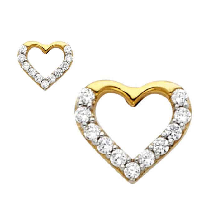 14K Yellow Gold Cubic Zirconia Heart Post Earrings - Image 2