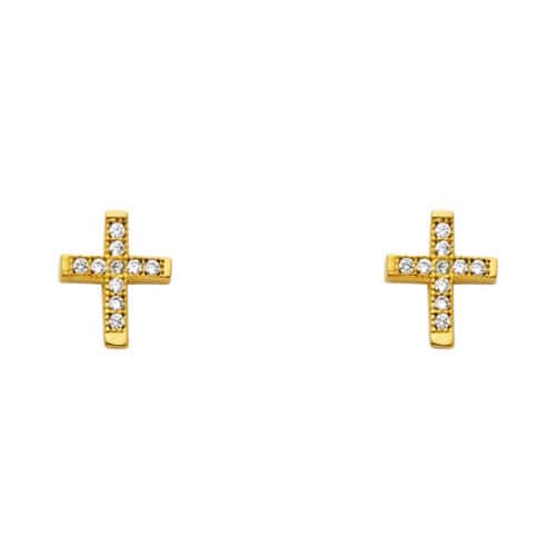 14K Yellow Gold Cubic Zirconia Cross Post Earrings
