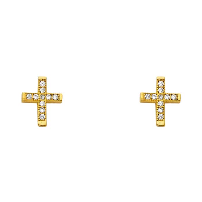 14K Yellow Gold Cubic Zirconia Cross Post Earrings