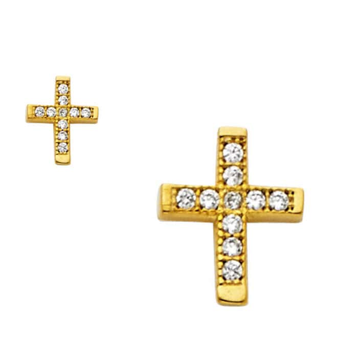14K Yellow Gold Cubic Zirconia Cross Post Earrings - Image 2