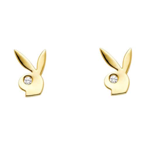 14K Yellow Gold Cubic Zirconia Rabbit Post Earrings