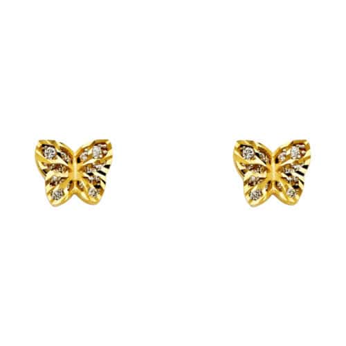 14K Yellow Gold Cubic Zirconia Butterfly Post Earrings