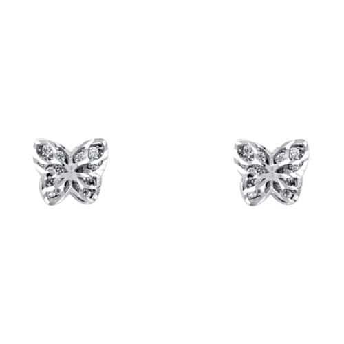 14K White Gold Cubic Zirconia Butterfly Post Earrings