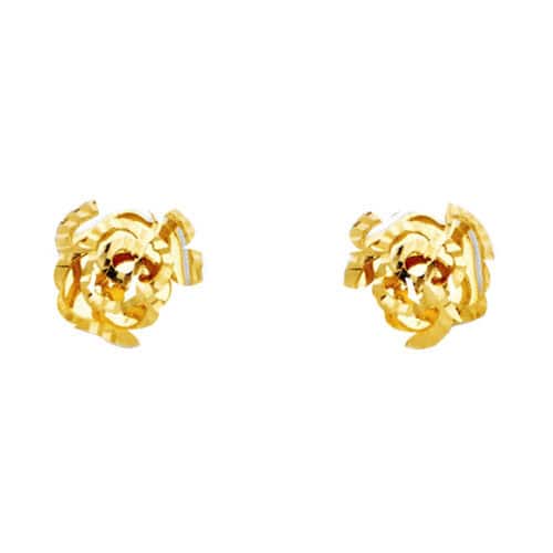 14K Yellow Gold Open Rose Flower Stud Earrings