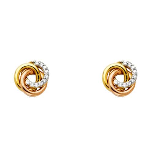 14K Yellow Gold Open Rose Flower Stud Earrings