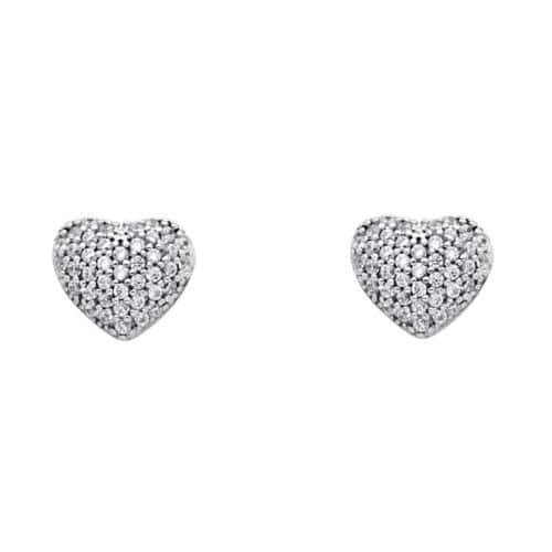14K White Gold Cubic Zirconia Heart Stud Earrings