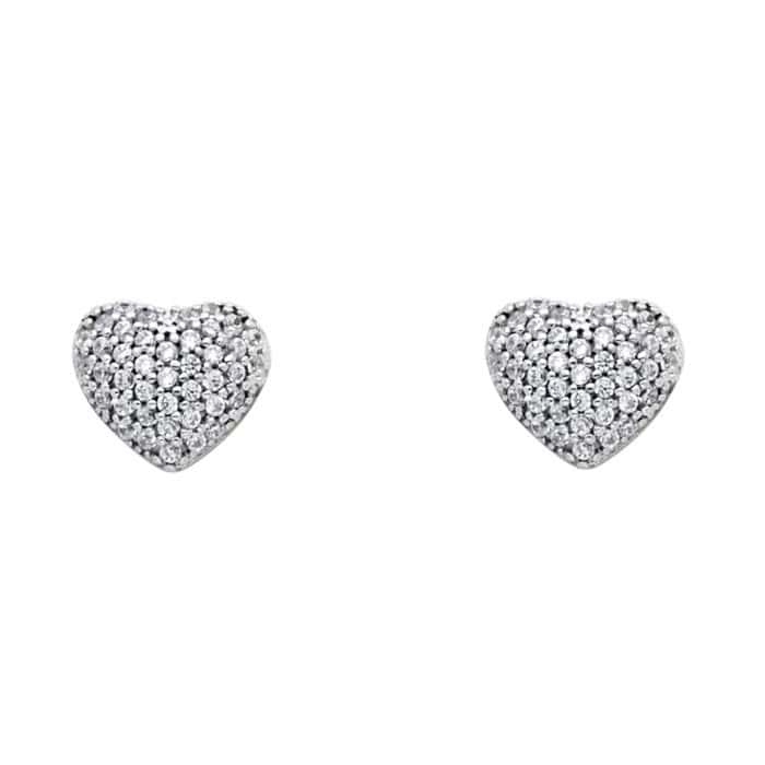 14K White Gold Cubic Zirconia Heart Stud Earrings