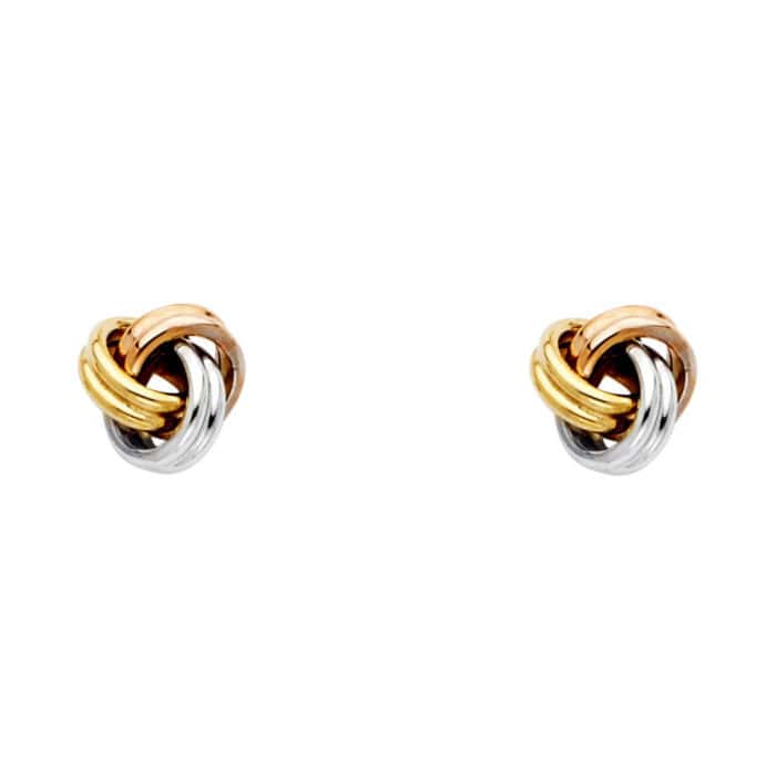 14K Tri Color Gold Love Knot Earrings