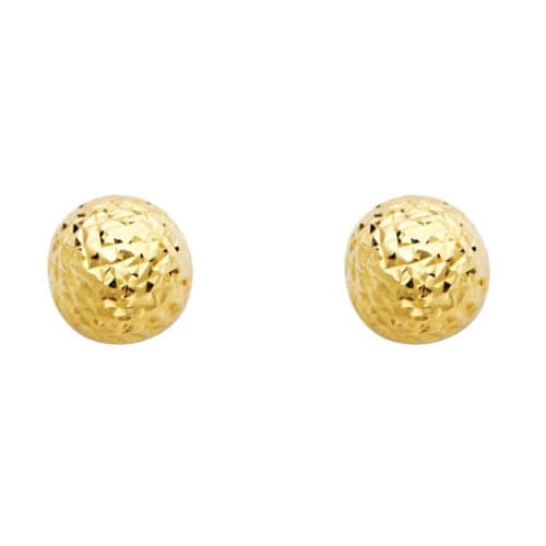 14 Yellow Gold 9.5mm Diamond Cut Half Ball Earrings W/PB