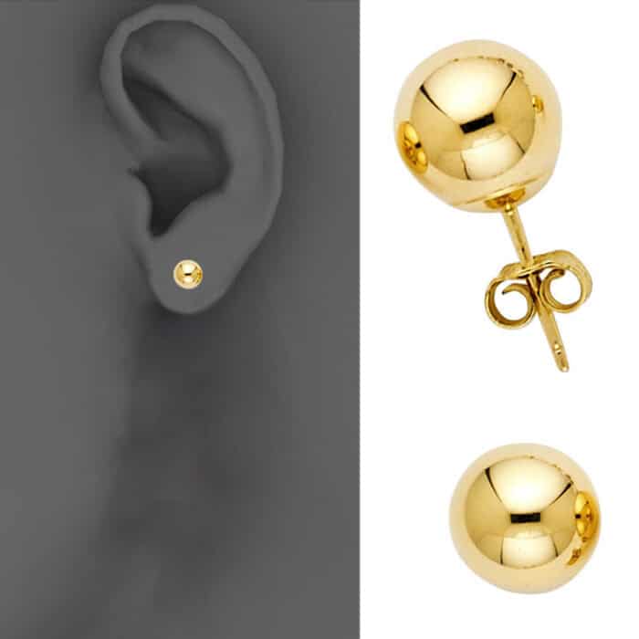 14K Yellow Gold 5mm Stud Ball Earrings w/Push - Image 3