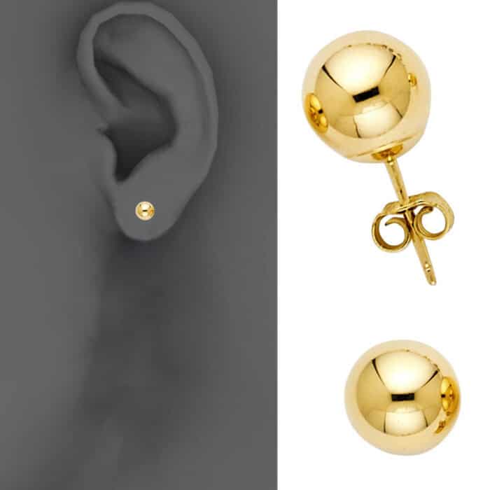14K Yellow Gold 4mm Stud Ball Earrings w/Push - Image 3