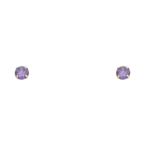 14K Yellow Gold 4mm RD Cubic Zirconia Stamp Stud Earrings w/Screw(FEB)