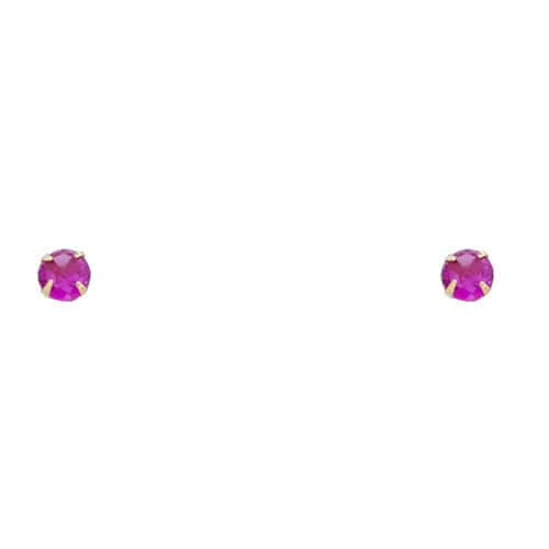 14K Yellow Gold 4mm RD Cubic Zirconia Stamp Stud Earrings w/Screw(JUL)