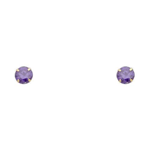 14K Yellow Gold 5mm RD Cubic Zirconia Stamp Stud Earrings w/Screw(FEB)