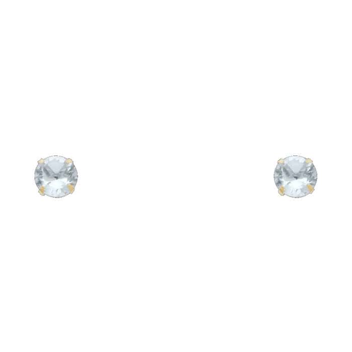 14K Yellow Gold 5mm RD Cubic Zirconia Stamp Stud Earrings w/Screw(MAR)