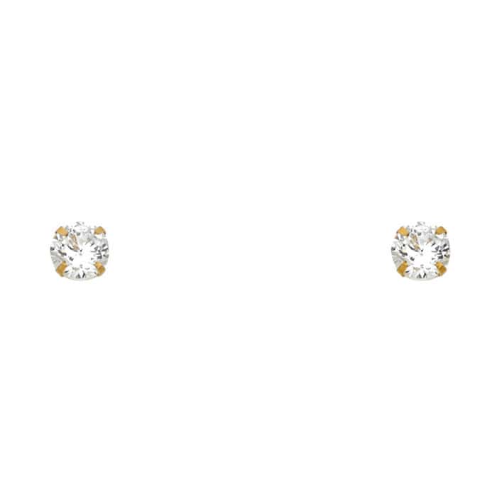 14K Yellow Gold 5mm RD Cubic Zirconia Stamp Stud Earrings w/Screw(APR)