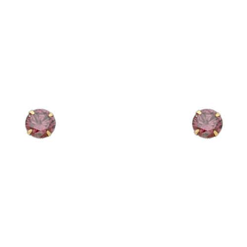 14K Yellow Gold 5mm RD Cubic Zirconia Stamp Stud Earrings w/Screw(JUN)