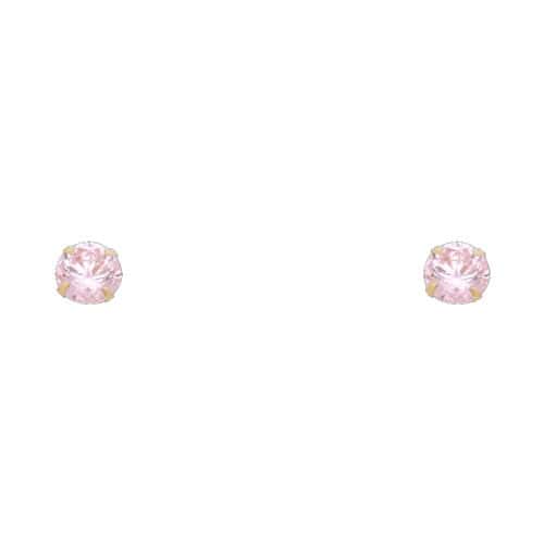 14K Yellow Gold 5mm RD Cubic Zirconia Stamp Stud Earrings w/Screw(OCT)