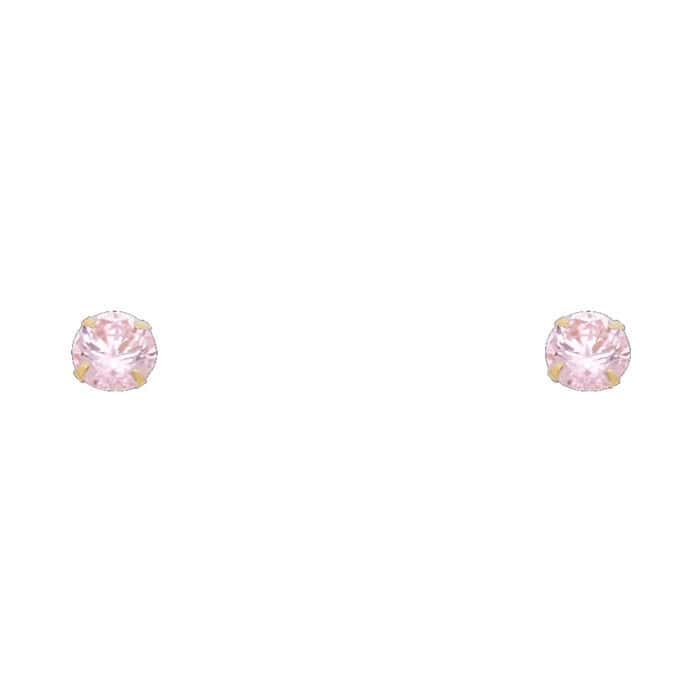 14K Yellow Gold 5mm RD Cubic Zirconia Stamp Stud Earrings w/Screw(OCT)