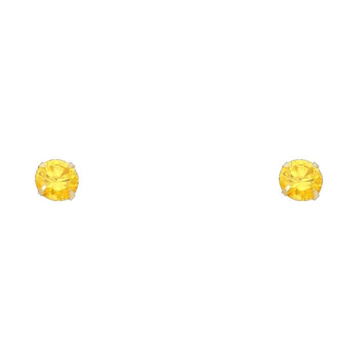 14K Yellow Gold 5mm RD Cubic Zirconia Stamp Stud Earrings w/Screw(NOV)