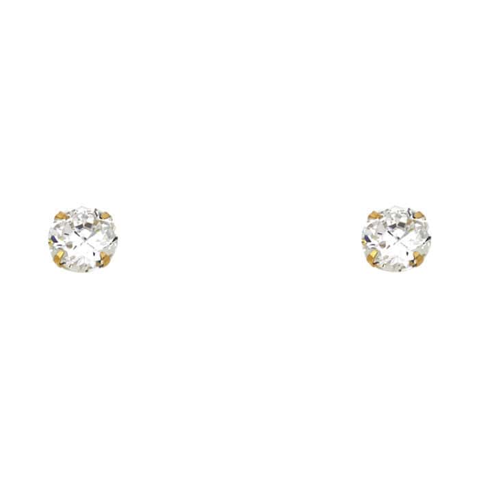 14K Yellow Gold 6mm RD Cubic Zirconia Stamp Stud Earrings w/Screw(APR)