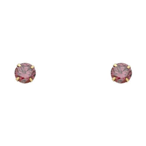 14K Yellow Gold 6mm RD Cubic Zirconia Stamp Stud Earrings w/Screw(JUL)