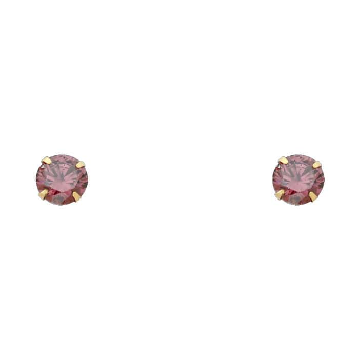14K Yellow Gold 6mm RD Cubic Zirconia Stamp Stud Earrings w/Screw(JUL)
