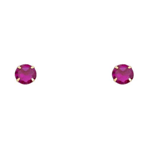 14K Yellow Gold 6mm RD Cubic Zirconia Stamp Stud Earrings w/Screw(JUL)
