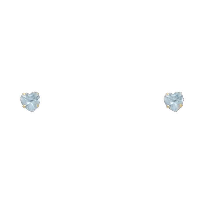 14K Yellow Gold 4mm Heart Cubic Zirconia Stamp Stud Earrings w/Screw (MAR)