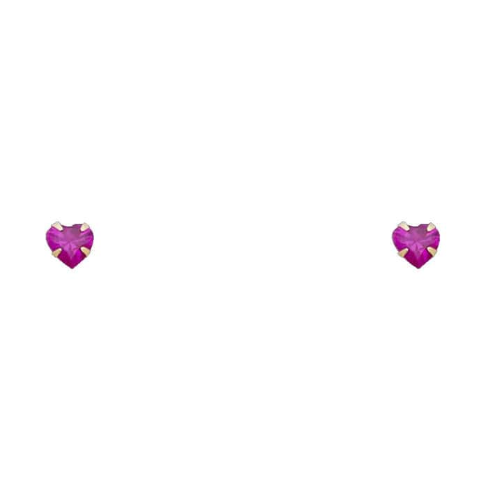 14K Yellow Gold 4mm Heart Cubic Zirconia Stamp Stud Earrings w/Screw (JUL)