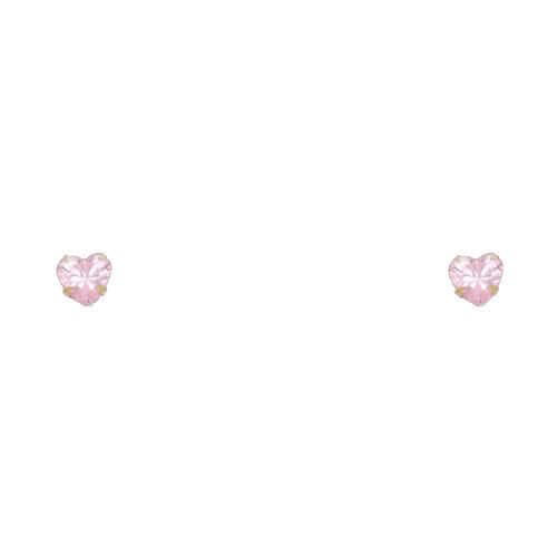 14K Yellow Gold 4mm Heart Cubic Zirconia Stamp Stud Earrings w/Screw (OCT)