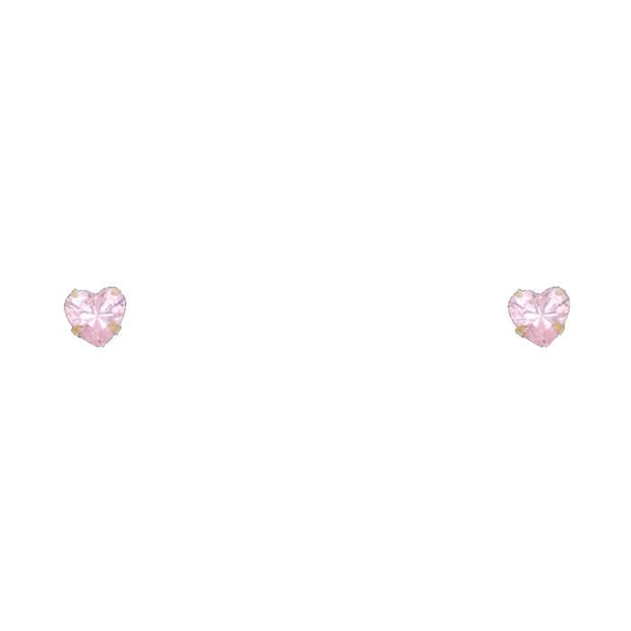 14K Yellow Gold 4mm Heart Cubic Zirconia Stamp Stud Earrings w/Screw (OCT)